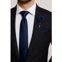 AJVANI Men's Formal Wedding Pocket Square + Bowtie + Flower Buttonhole Pin + Tie Set in Navy