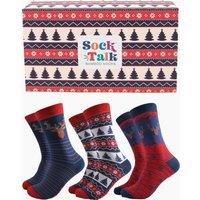 Sock Talk Men's Bamboo Socks Gift Box -Christmas Stags in Blue | Size: 7-11