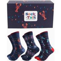 Sock Talk Men's Bamboo Socks Gift Box - Navy Blue, Nautical Lobsters in Blue | Size: 7-11