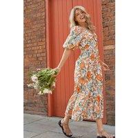 Dorothy Perkins Women's Floral Poplin Twist Front Midi Dress | Size: 16