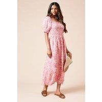 Dorothy Perkins Women's Petite Pink Shirred Bodice Trim Detail Midaxi Dress | Size: 6