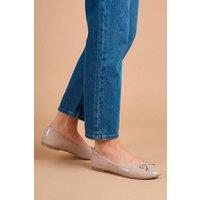 Dorothy Perkins Women's Penny Faux Patent Leather Comfort Ballerinas in Beige | Size: 5