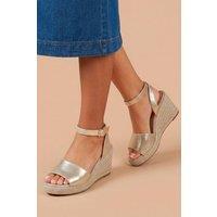 Dorothy Perkins Women's Rebekah Metallic Textile Peep Toe Espadrille Wedge Sandals in Gold | Size: 4