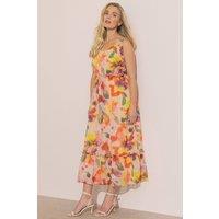 Klass. Women's Bold Floral Shimmer Print Strappy Midaxi Dress in Orange | Size: 12