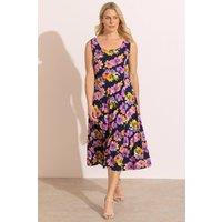 Anna Rose Women's Bouquet Printed Sleeveless Midi Dress in Dark Navy | Size: 16