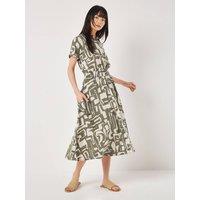 Apricot Women's Geo Grecian Shirt Midi Dress in Khaki | Size: 18
