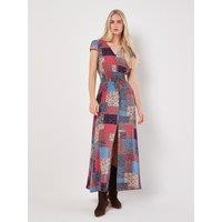 Apricot Women's Patchwork Smocked Waist Maxi Dress in Pink | Size: 14