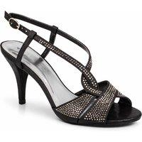 Anne Michelle Women's Embellished Strappy Heeled Sandals with Ankle Strap in Black | Size: 7