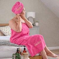 Duncan Stewart Women's Personalised Towelling Sarong & Hair Turban Wrap Set in Pink