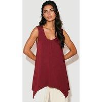 Aftershock London Women's Sleeveless Top With Asymmetric Hem in Wine | Size: S/M