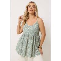 Yours Women's Floral Peplum Vest Top in Pale Green | Size: 22-24
