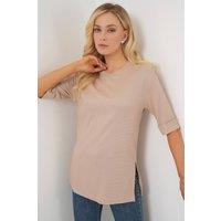 Big Dart Women's Textured Crew Neck Short Sleeve T-Shirt in Beige | Size: Small