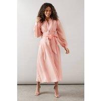 Wallis Women's Textured Organza Midi Shirt Dress in Pink | Size: 22
