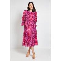Wallis Women's Floral Organza Flute Sleeve Midi Dress in Pink | Size: 12