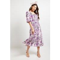 Wallis Women's Floral Contrast Ottoman Twill Midi Dress in Pink | Size: 10