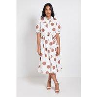 Wallis Women's Petite Polka Dot Print Pintuck Midi Shirt Dress in Ivory | Size: 14