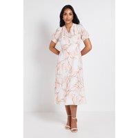 Wallis Women's Petite Floral Button Midi Tea Dress in Ivory | Size: 12