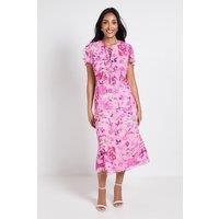 Wallis Women's Petite Floral Dobby Tie Front Midi Dress in Pink | Size: 16