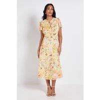 Wallis Women's Petite Floral Dobby Tie Front Midi Dress in Yellow | Size: 12