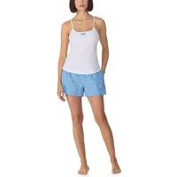 DKNY Women's Cami with shelf bra & boxer sleep set in white & blue logo stripe | Size: Small