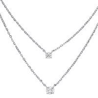 Jewelco London Women's Silver CZ Lil n Large Solitaire Multi-strand Necklace 14 + 2 inch