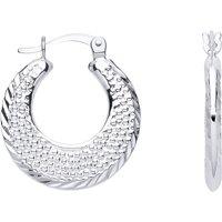 Jewelco London Women's Silver Diamond-cut Rope Edge Pave Bead Texture Creole Earrings