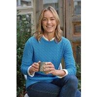 WoolOvers Women's Cashmere Merino Cable Crew Neck Jumper in Bright Blue | Size: 2XL