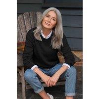 WoolOvers Women's Cashmere Merino Cable Crew Neck Jumper in Black | Size: 2XL