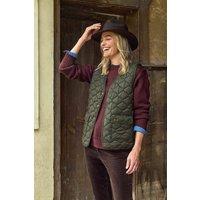 WoolOvers Women's Coast Quilted V Neck Puffer Gilet in Khaki | Size: 18