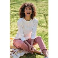 WoolOvers Women's Cashmere Merino Cable Crew Neck Jumper in Cream | Size: 2XL