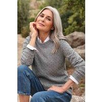 WoolOvers Women's Cashmere Merino Cable Crew Neck Jumper in Grey | Size: 2XL