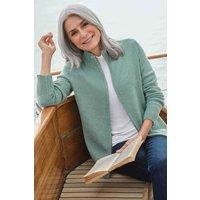WoolOvers Women's 100% Lambswool Zip Thru Cardigan in Light Green | Size: XS