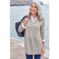 WoolOvers Women's Cashmere & Merino Deep V Neck Tunic in Light Grey | Size: XL