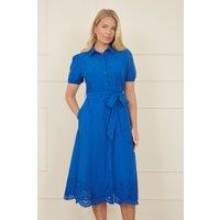 Yumi Women's Blue Cotton Shirt Midi Dress With Cut Out Details | Size: 10