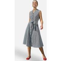Yumi Women's Broderie Anglaise Embroidered Sleeveless Shirt Dress in Charcoal | Size: 14