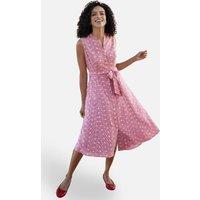 Yumi Women's Broderie Anglaise Embroidered Sleeveless Shirt Dress in Raspberry | Size: 12