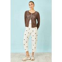 Yumi Women's Ivory Spot Print Cotton Canvas Chinos | Size: 12