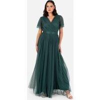 Anaya with Love Women's Faux Wrap Short Sleeve Maxi Dress in Emerald | Size: 10