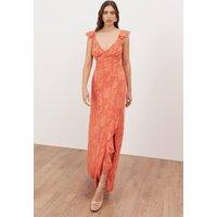 Anaya with Love Women's Strappy V Neck Ruffled Maxi Dress in Coral | Size: 14