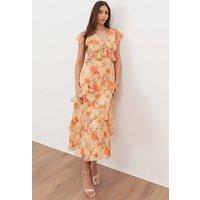 Anaya with Love Women's Floral V Neck Ruffle Midi Dress | Size: 12