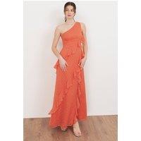 Anaya with Love Women's One Shoulder Waterfall Ruffle Maxi Dress in Coral | Size: 18