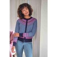 WoolOvers Women's Nordic Fairisle Yoke Cardigan in Dark Navy | Size: Large