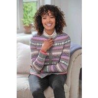 WoolOvers Women's Floral & Sheep Fairisle Cardigan in Dark Grey | Size: 2XL
