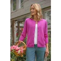 WoolOvers Women's Cashmere Merino Crew Neck Cardigan in Bright Pink | Size: Large