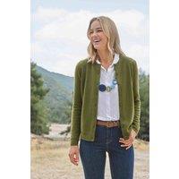 WoolOvers Women's Cashmere Merino Crew Neck Cardigan in Khaki | Size: Medium