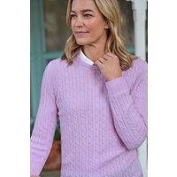 WoolOvers Women's Cashmere Merino Cable Crew Neck Jumper in Lilac | Size: XS