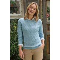 WoolOvers Women's Cashmere Merino Cable Crew Neck Jumper in Baby Blue | Size: Small