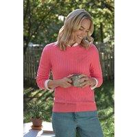 WoolOvers Women's Cashmere Merino Cable Crew Neck Jumper in Bright Pink | Size: XS