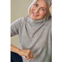 WoolOvers Women's Cashmere & Merino Fitted Polo Neck Knitted Jumper in Light Grey | Size: Medium
