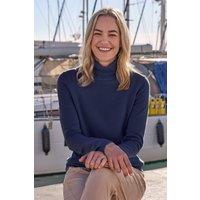 WoolOvers Women's Cashmere & Merino Fitted Polo Neck Knitted Jumper in Dark Navy | Size: Medium